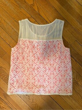Marc Jacob’s Lace Overlay Sleeveless Top in White and Coral